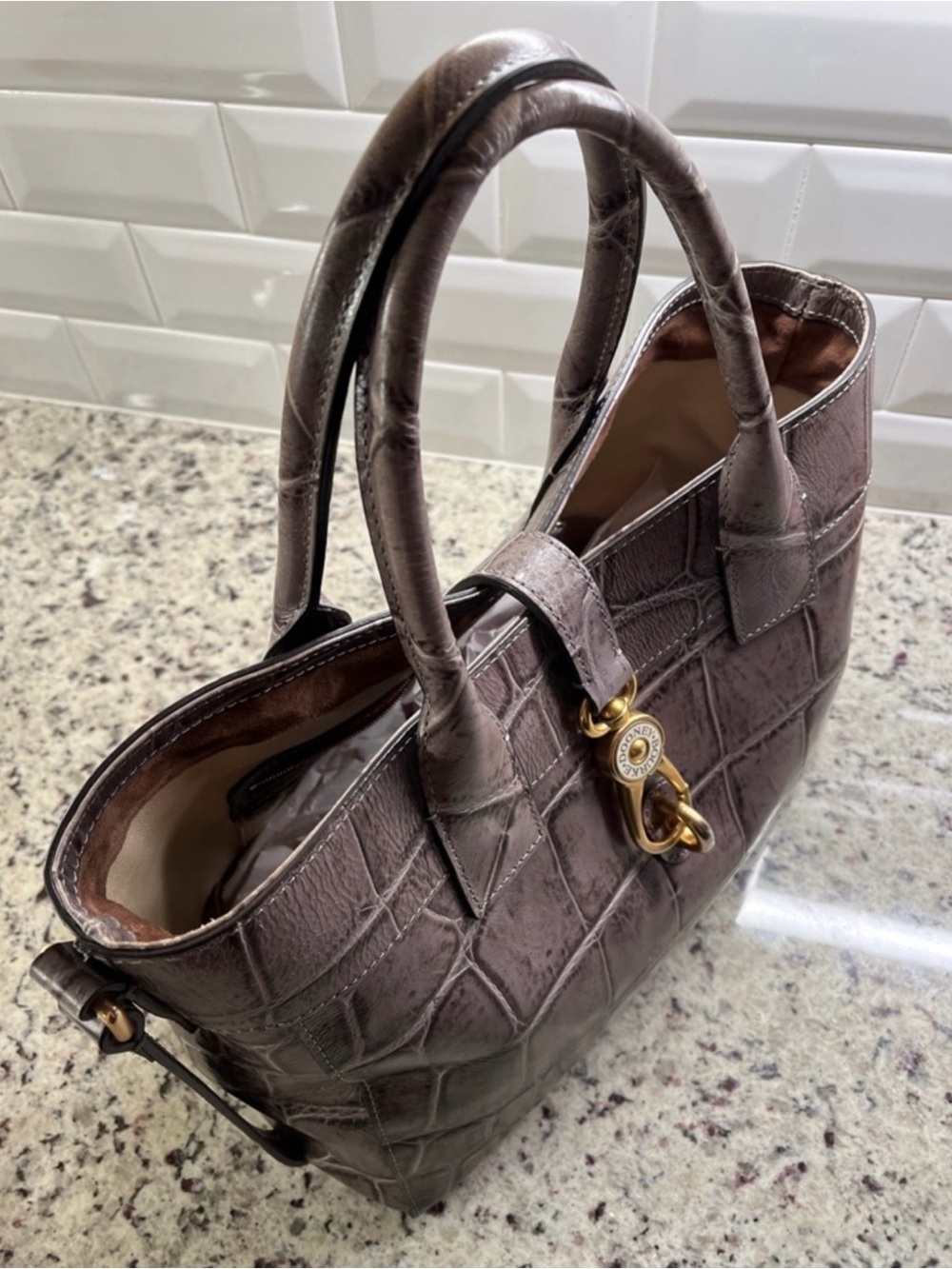 Dooney & Bourke Florentine Large Amelie Crocodile Embossed Gray Tote EUC - Picture 8 of 15
